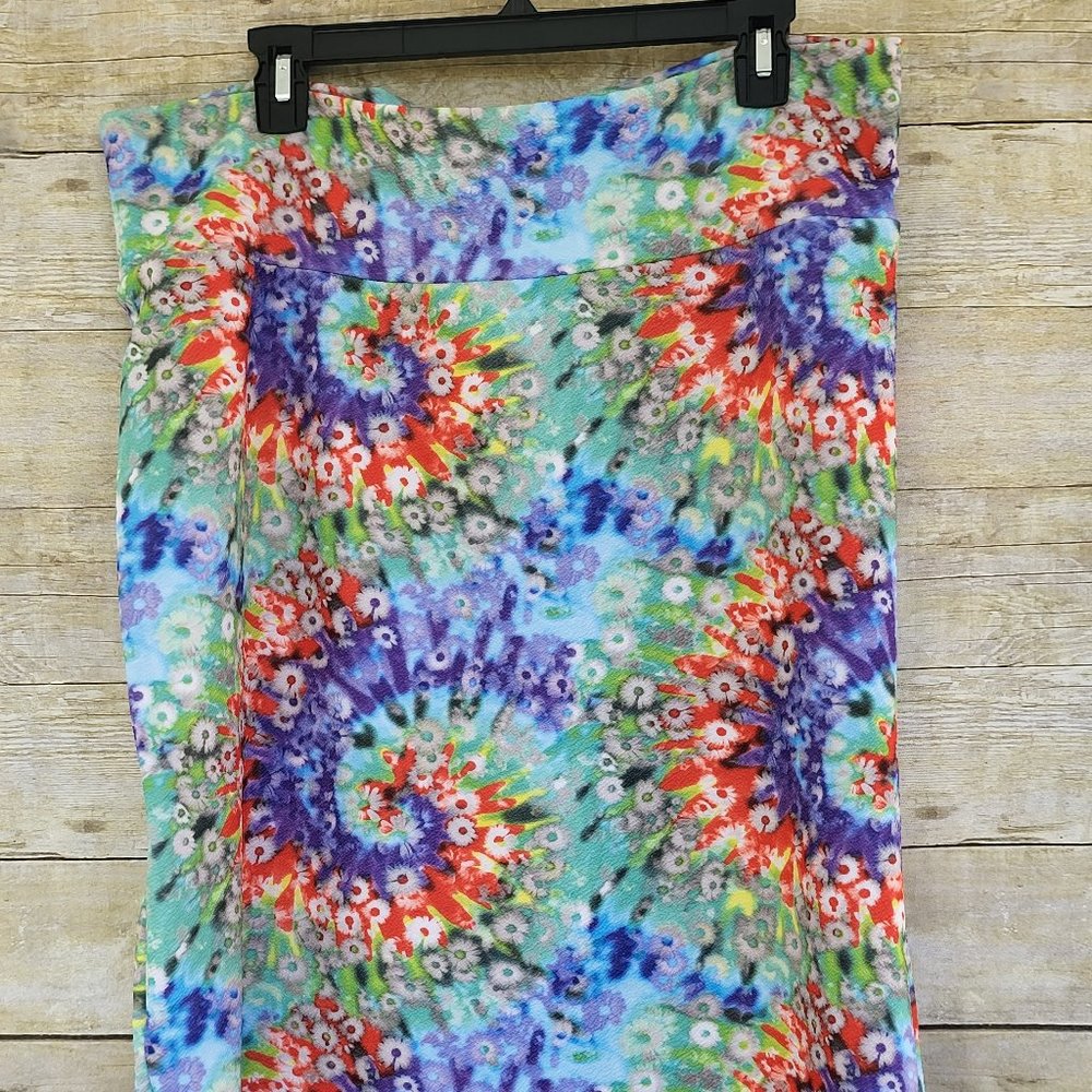 LuLaRoe 3XL Cassie Pencil Skirt - Gorgeous Tie Dye - Blues, Greens, Red, Gray